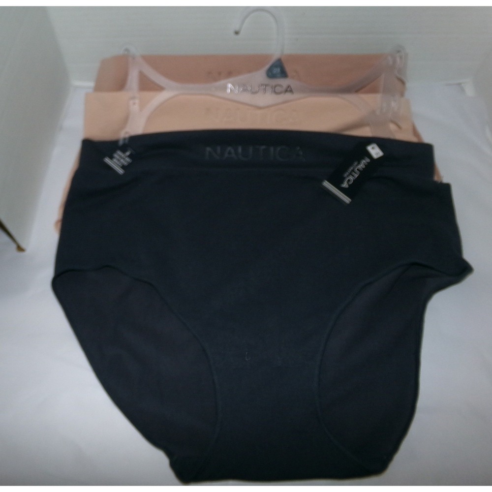 Nautica Womens 3 Pack Seamless Brief Panties Black Tan Peach Size 1XL